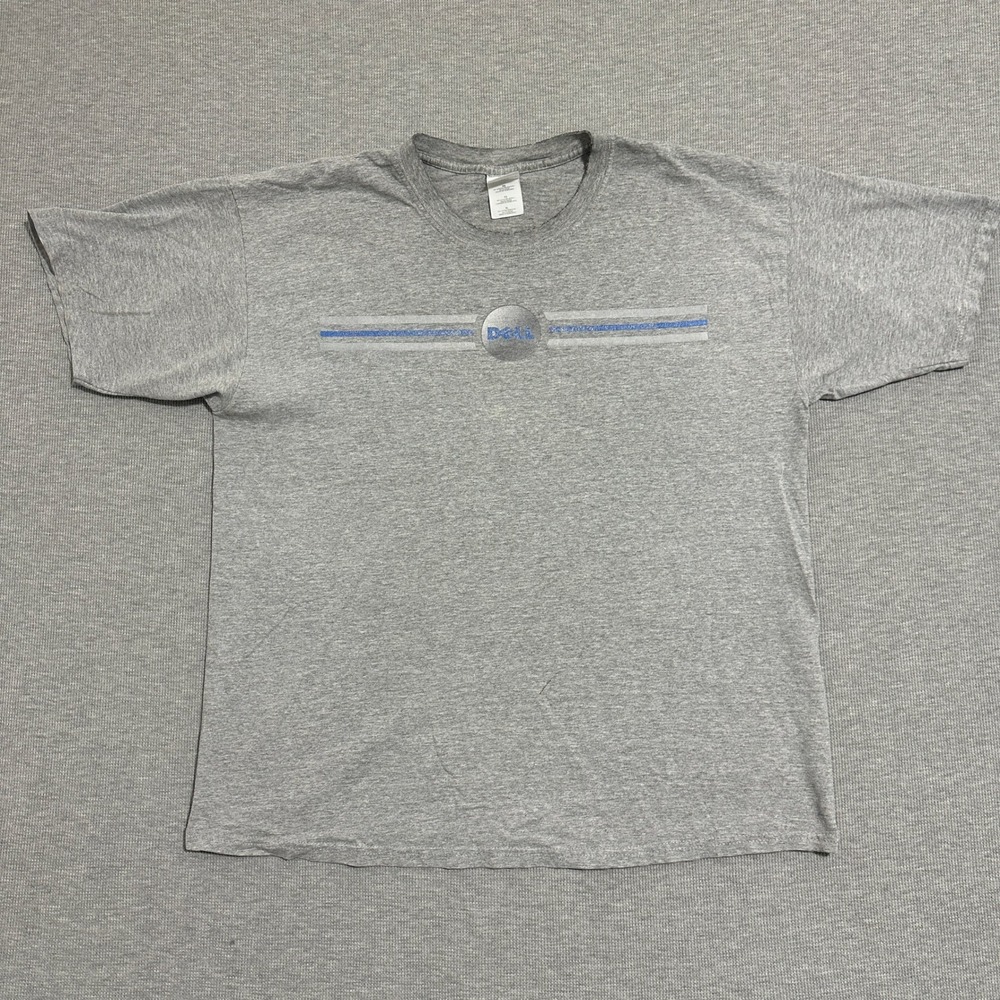 Y2K Dell Computers Sphere Logo Stripe Graphic Tee Heather Gray‎ Tech X-Large